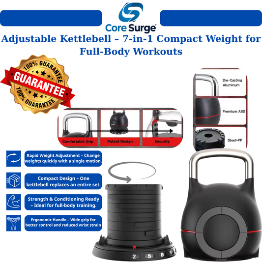 Core Surge® Adjustable Kettlebell – 6-in-1 Smart Weight System (18–40 lbs)